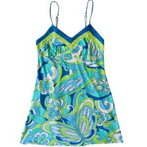 Vintage Y2K Green, White, and Blue Floral/Butterfly Intimate Slip Dress